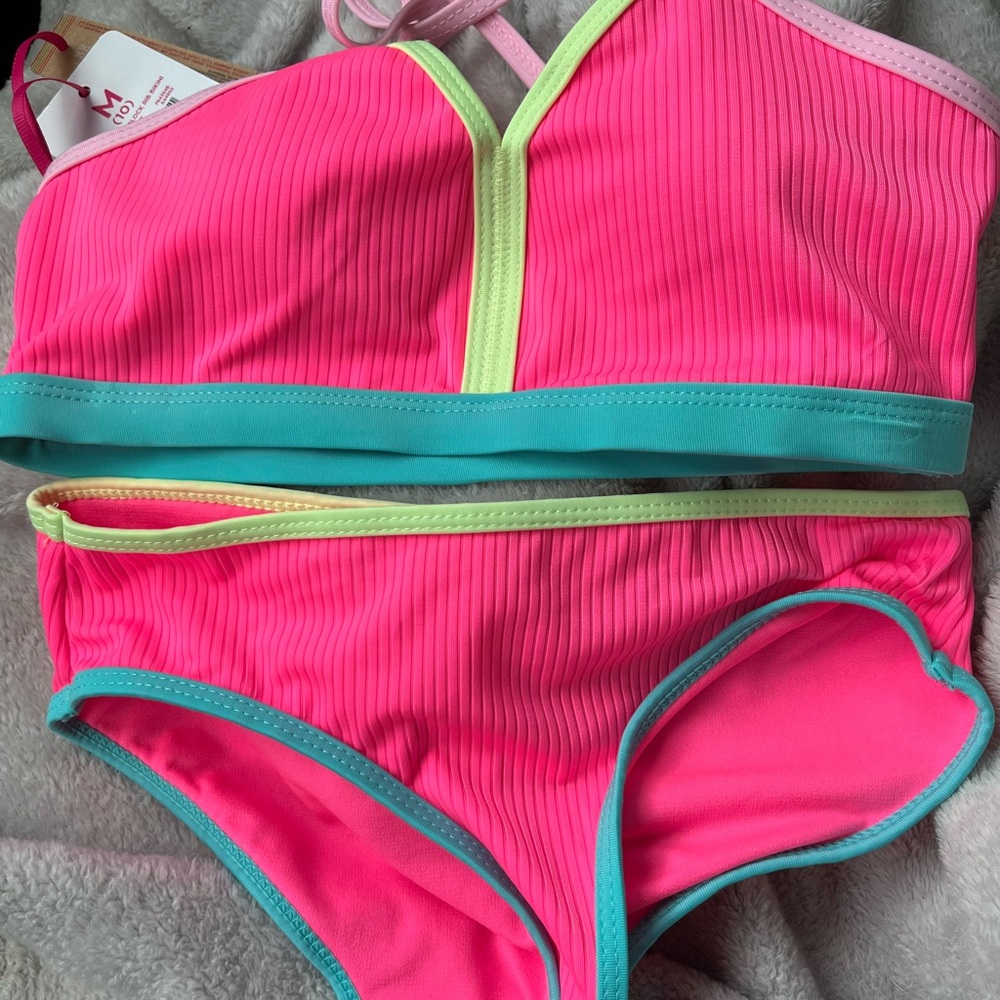Kids justice Swimwear Set in fluorescent Pink and Green